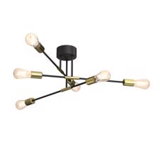 Csillár rúdon FLAME 6xE27/60W/230V fekete/arany