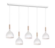 Csillár zsinóron NOAK 5xE27/15W/230V fehér/bükkfa