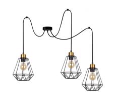 Csillár zsinóron PRIMO 3xE27/60W/230V pók fekete/arany