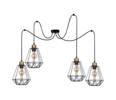 Csillár zsinóron PRIMO 4xE27/60W/230V pók fekete/arany