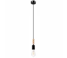 Csillár zsinóron SIMON 1xE27/60W/230V fekete/bükkfa