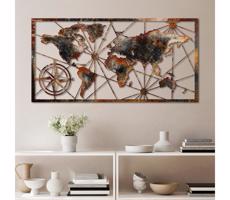 Fali dekoráció 120x60 cm világtérkép fém