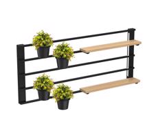 Fali polc virágcserepekkel és LED világítással SHELF 50x118 cm fekete/bézs