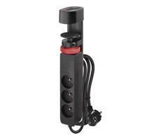 Hosszabító kábel asztali rögzítéssel 3Z + 3xUSB 1,5m fekete