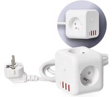 Hosszabító kábel kocka kapcsolóval LINEA 3x230V + 4xUSB A/C fehér
