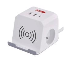 Hosszabító kábel kocka vezeték nélküli töltéssel QI 2Z +2xUSB
