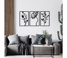 KÉSZLET 3x Fali dekoráció 78x39 cm Virágok fém
