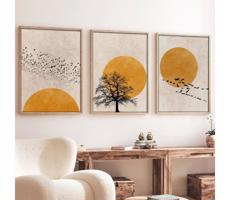 KÉSZLET 3x Kép képkeretben 50x70 cm bézs/sárga