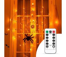 LED Díszlánc HALLOWEEN LED/5V/8 funkciós pókháló + távirányító