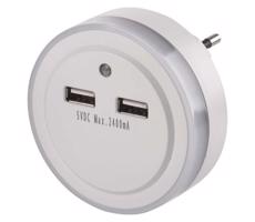 LED Éjszakai fény fényérzékelővel konnektoros+2xUSB 3xLED/0,3W/230V