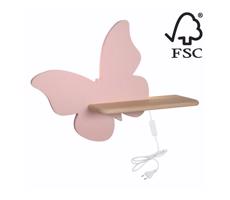 LED Gyerek fali lámpa polccal BUTTERFLY LED/5W/230V rózsaszín/fa