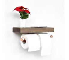 Vécépapír tartó polccal BORU 12x30 cm fenyő/réz